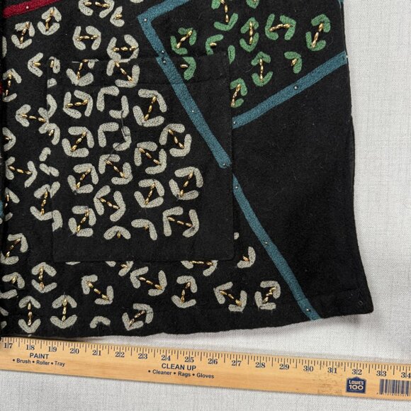 Vintage Anage Embroidered Wool Jacket Abstract Print Black Multi Size Chest 58" - Picture 11 of 13